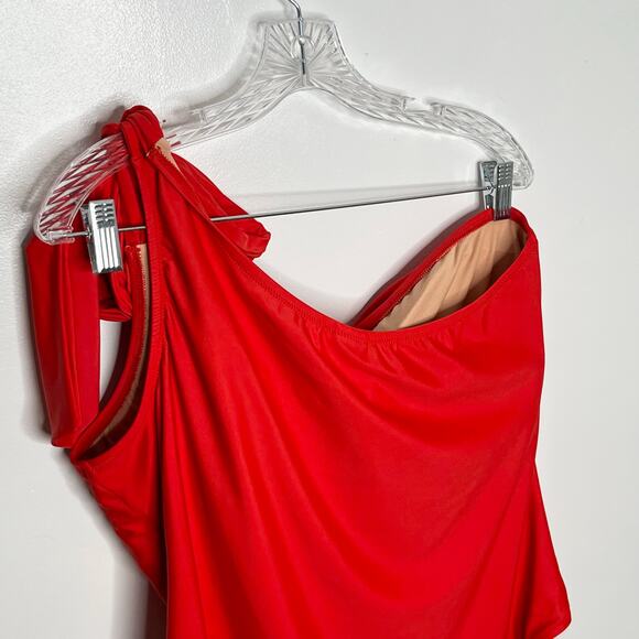 J. Crew Womens One Shoulder Bow Swimsuit Size 20 Red One Piece Padded Preppy - Picture 10 of 14